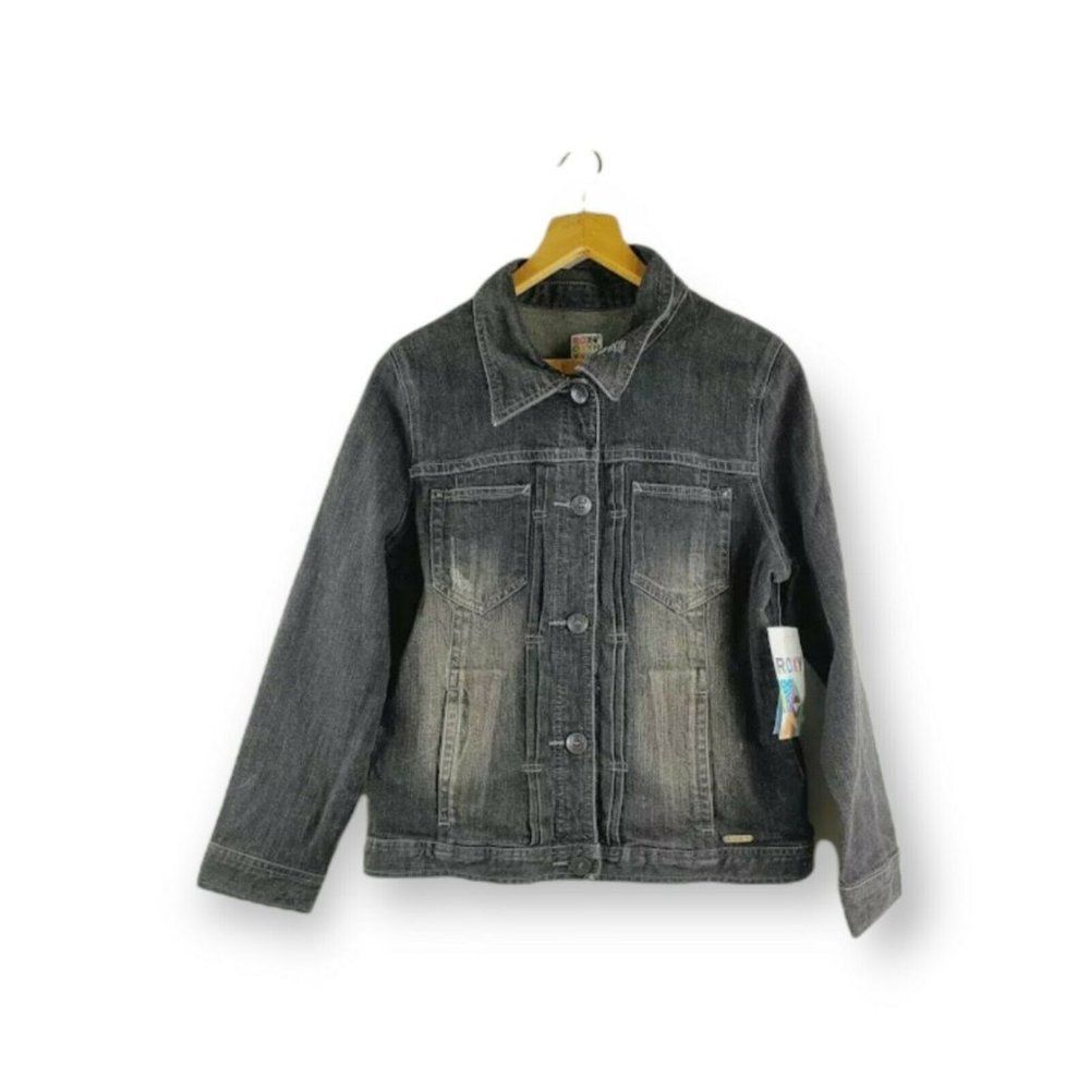 Roxy Girls Black Long Sleeves Collared Lightweight Denim Jacket Size XL
